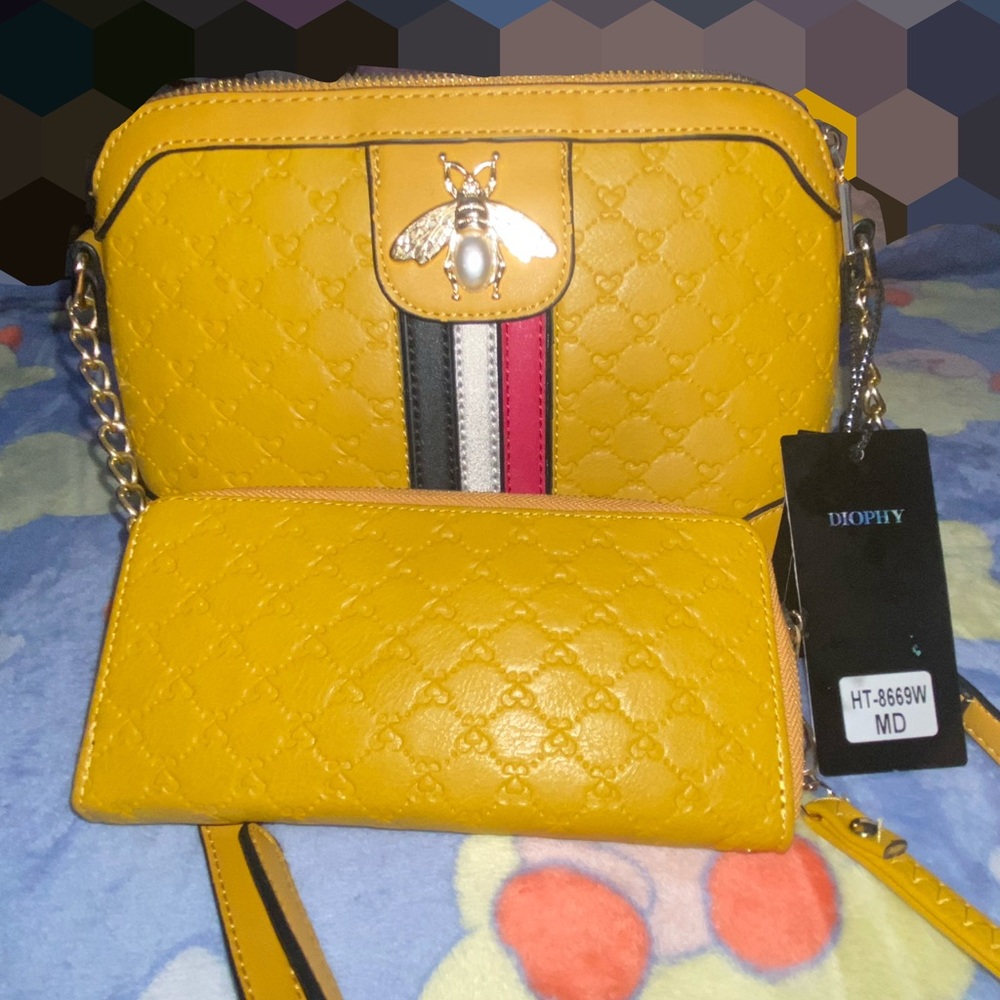 Diophy Designer Handbag | Vibrant Yellow Quilted Crossbody Bag with Chain Strap